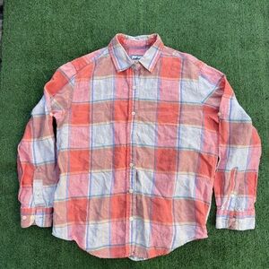 Pendleton Linen Plaid Button-Down Shirt - Coral and White